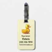 Kleurrijke rugzak met rubber eend bedrukt bagagelabel (Achterkant verticaal)