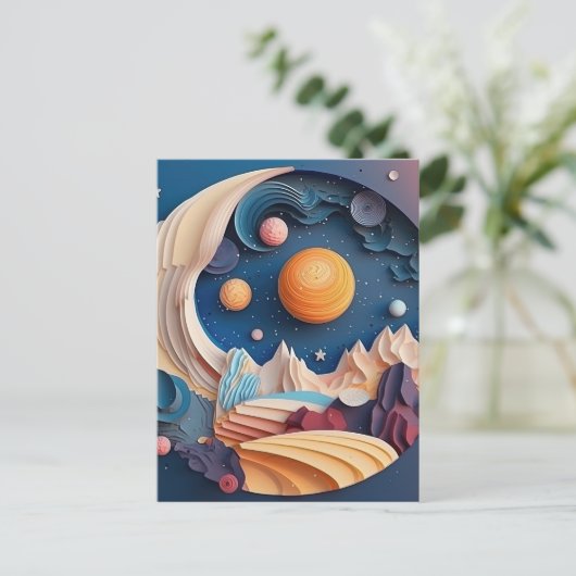 Kleurrijke ruimte 3D effect achtergrond Briefkaart (Staand voorkant)