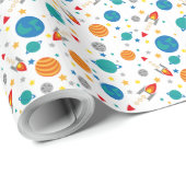 Kleurrijke Ruimte Avontuur Kinder Patroon – Rocket Cadeaupapier (Rol Hoek)
