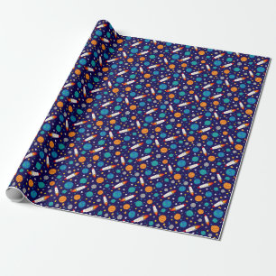 Kleurrijke Ruimte Avontuur Kinder Patroon – Rocket Cadeaupapier
