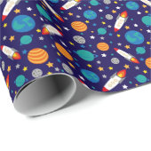 Kleurrijke Ruimte Avontuur Kinder Patroon – Rocket Cadeaupapier (Rol Hoek)