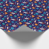 Kleurrijke Ruimte Avontuur Kinder Patroon – Rocket Cadeaupapier (Hoek)