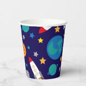 Kleurrijke Ruimte Avontuur Kinder Patroon – Rocket Papieren Bekers (Achterkant)