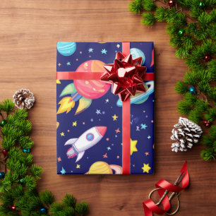 Kleurrijke ruimte cartoon gloed  Plezierige sterre Cadeaupapier