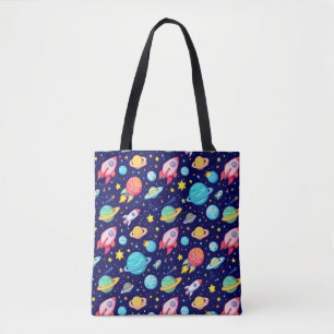 Kleurrijke ruimte cartoon gloed Pretsterrenstelsel Tote Bag