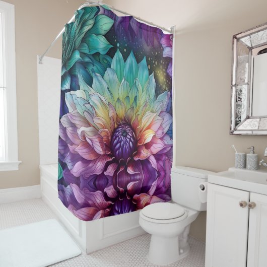 Kleurrijke ruimte Dahlia Bloem Douchegordijn (In situ)