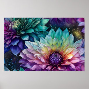 Kleurrijke ruimte Dahlia Bloem Poster