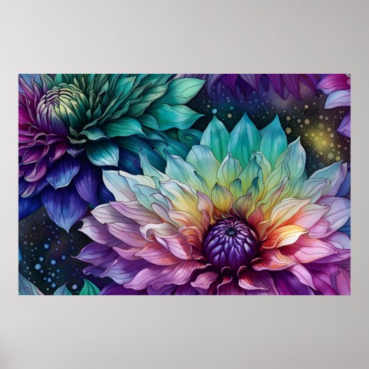 Kleurrijke ruimte Dahlia Bloem Poster (Voorkant)