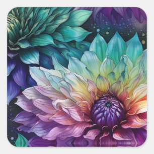 Kleurrijke ruimte Dahlia Bloem Vierkante Sticker