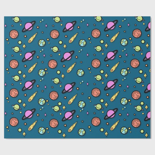 Kleurrijke Ruimte Doodle Inpakpapier | Planeten (Vlak)