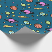 Kleurrijke Ruimte Doodle Inpakpapier | Planeten (Hoek)