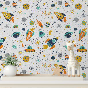 Kleurrijke ruimte raketten nursery peel en stick behang