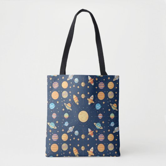Kleurrijke Ruimte-thema Patroon met Planeten Tote Bag (Voorkant)