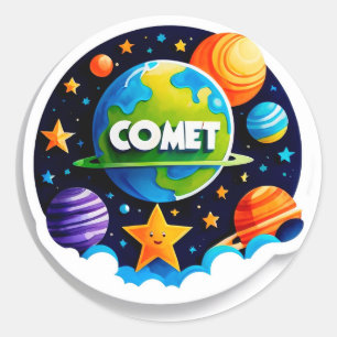 Kleurrijke ruimtebol met planeten ronde sticker
