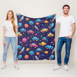 Kleurrijke Ruimtevaartuigen Voor Speelkamerstijl Fleece Deken