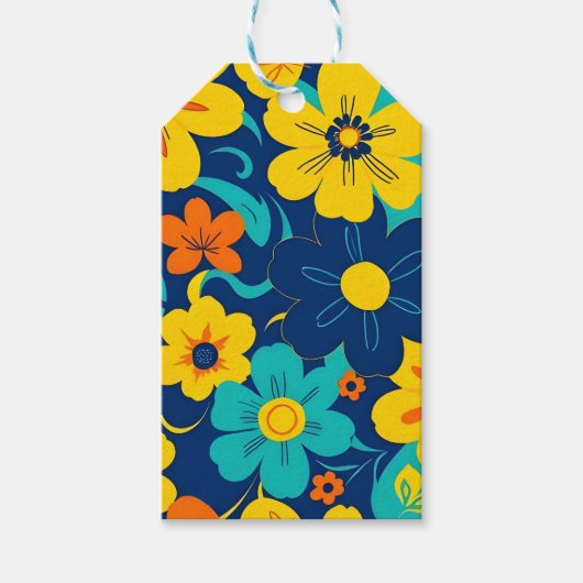 Kleurrijke Rush Blooms-Dopamine Style-Retro Bloeme Cadeaulabel (Voorkant)