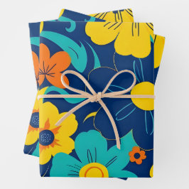 Kleurrijke Rush Blooms-Dopamine Style-Retro Bloeme Inpakpapier Vel