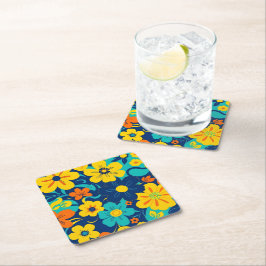 Kleurrijke Rush Blooms-Dopamine Style-Retro Bloeme Kartonnen Onderzetters