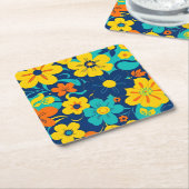 Kleurrijke Rush Blooms-Dopamine Style-Retro Bloeme Kartonnen Onderzetters (Schuin)