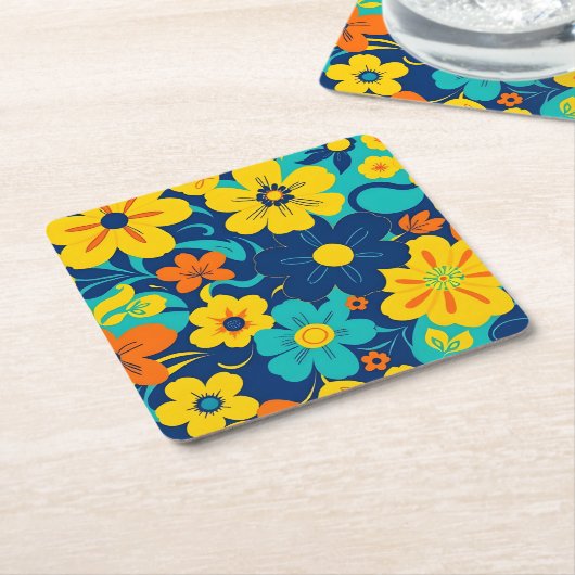 Kleurrijke Rush Blooms-Dopamine Style-Retro Bloeme Kartonnen Onderzetters (Schuin)