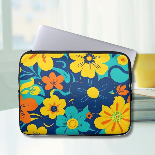 Kleurrijke Rush Blooms-Dopamine Style-Retro Bloeme Laptop Sleeve (Colorful Rush Blooms-Dopamine Style-Laptop Sleeve )