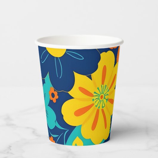 Kleurrijke Rush Blooms-Dopamine Style-Retro Bloeme Papieren Bekers (Achterkant)