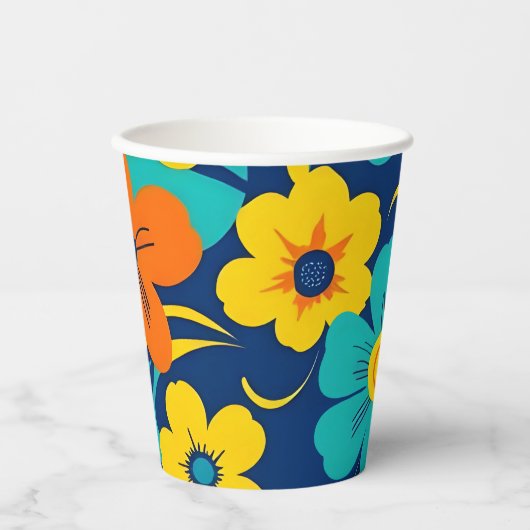 Kleurrijke Rush Blooms-Dopamine Style-Retro Bloeme Papieren Bekers (Voorkant)