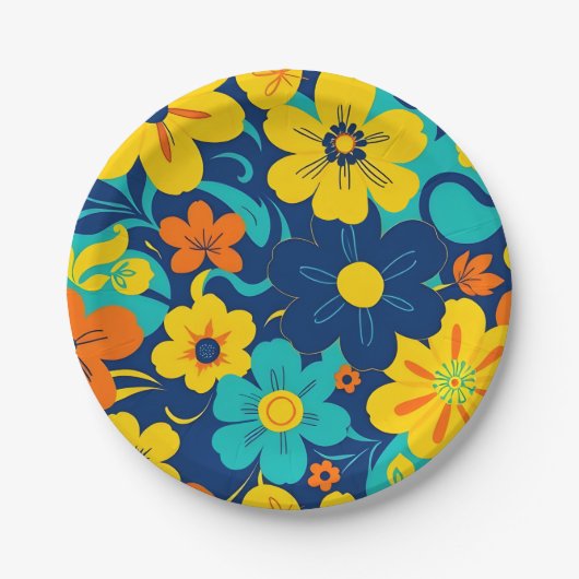 Kleurrijke Rush Blooms-Dopamine Style-Retro Bloeme Papieren Bordje (Voorkant)