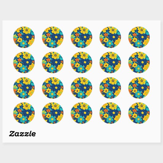 Kleurrijke Rush Blooms-Dopamine Style-Retro Bloeme Ronde Sticker (Vel)