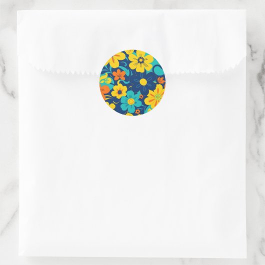 Kleurrijke Rush Blooms-Dopamine Style-Retro Bloeme Ronde Sticker (Tas)
