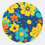 Kleurrijke Rush Blooms-Dopamine Style-Retro Bloeme Ronde Sticker (Voorkant)