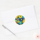 Kleurrijke Rush Blooms-Dopamine Style-Retro Bloeme Ronde Sticker (Envelop)