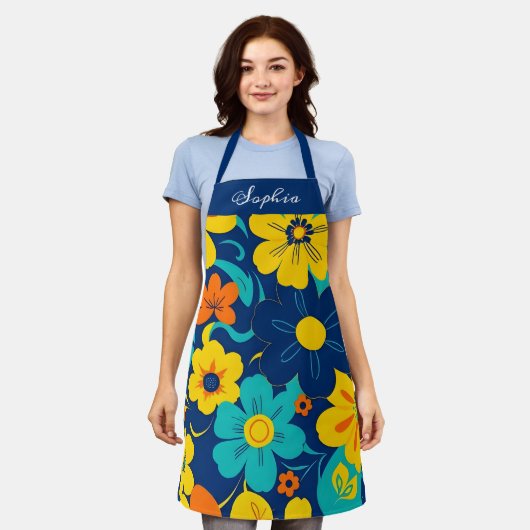 Kleurrijke Rush Blooms-Dopamine Style-Retro Bloeme Schort (Gedragen)