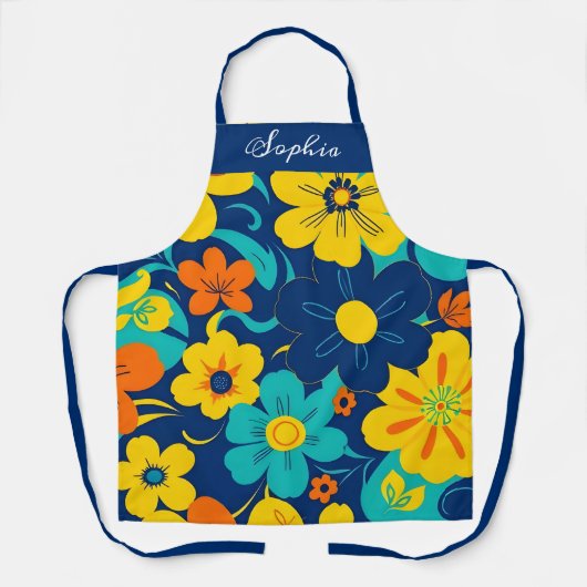 Kleurrijke Rush Blooms-Dopamine Style-Retro Bloeme Schort (Voorkant)