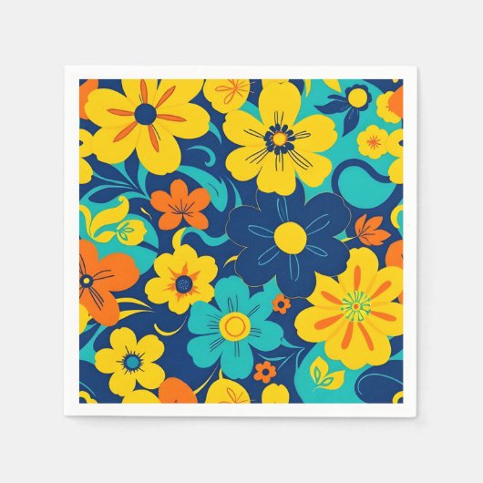 Kleurrijke Rush Blooms-Dopamine Style-Retro Bloeme Servet (Voorkant)