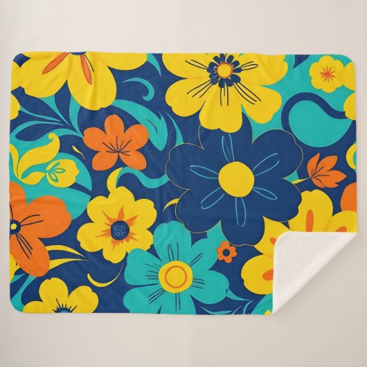 Kleurrijke Rush Blooms-Dopamine Style-Retro Bloeme Sherpa Deken (Voorkant (horizontaal))