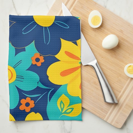 Kleurrijke Rush Blooms-Dopamine Style-Retro Bloeme Theedoek (Quarter Fold)