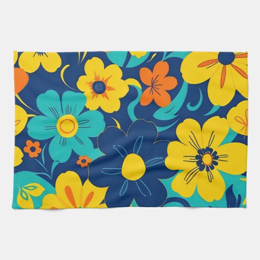 Kleurrijke Rush Blooms-Dopamine Style-Retro Bloeme Theedoek (Horizontaal)