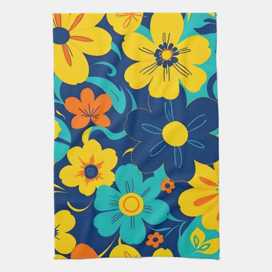 Kleurrijke Rush Blooms-Dopamine Style-Retro Bloeme Theedoek (Verticaal)