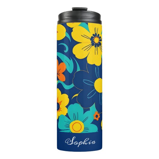 Kleurrijke Rush Blooms-Dopamine Style-Retro Bloeme Thermosbeker (Voorkant)