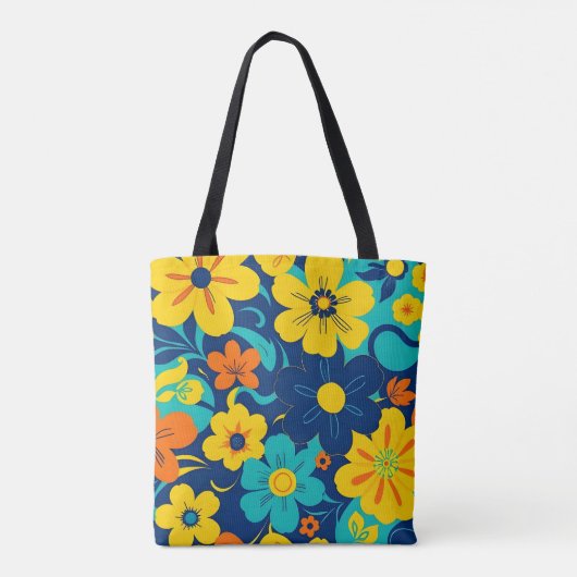 Kleurrijke Rush Blooms-Dopamine Style-Retro Bloeme Tote Bag (Achterkant)