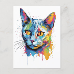 Kleurrijke Russisch-blauwe kat Briefkaart