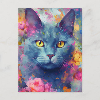 Kleurrijke Russische Blauwe kat Briefkaart