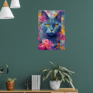 Kleurrijke Russische Blauwe Kat Kunst Poster
