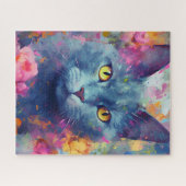 Kleurrijke Russische Blauwe kat Legpuzzel (Horizontaal)