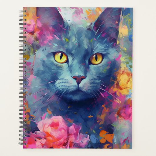 Kleurrijke Russische Blauwe kat Planner (Voorkant)