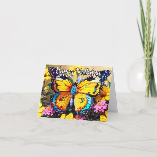 Kleurrijke rustende vlinder ontwerp Happy Birthday Kaart (Voorkant)