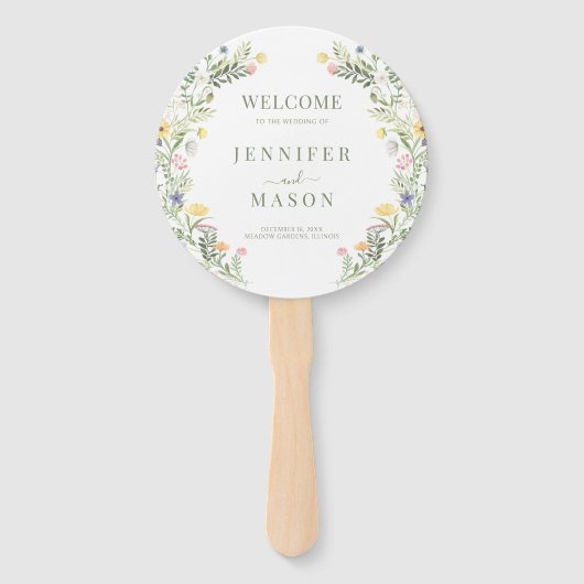 Kleurrijke Rustic Meadow Wild Flower Wedding Progr Handwaaier (Voorkant)