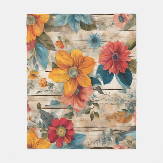 Kleurrijke rustieke bloem fleece deken (Voorkant)