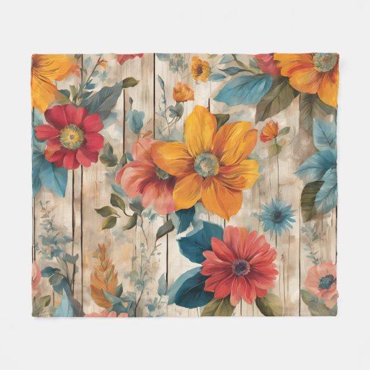 Kleurrijke rustieke bloem fleece deken (Voorkant (Horizontaal))